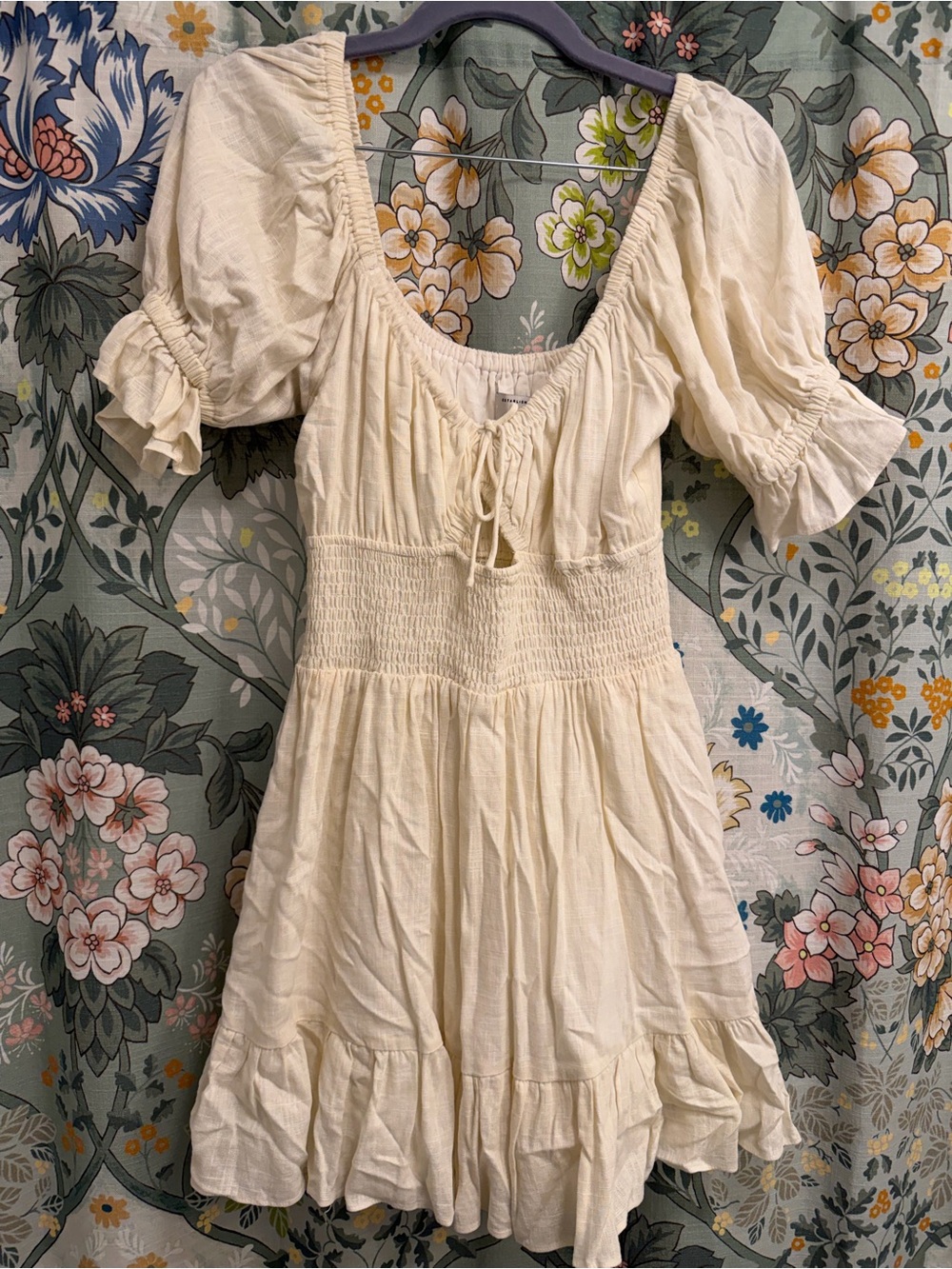 Sabo Skirt Cream Puff-Sleeve Smocked Mini Dress Size Medium